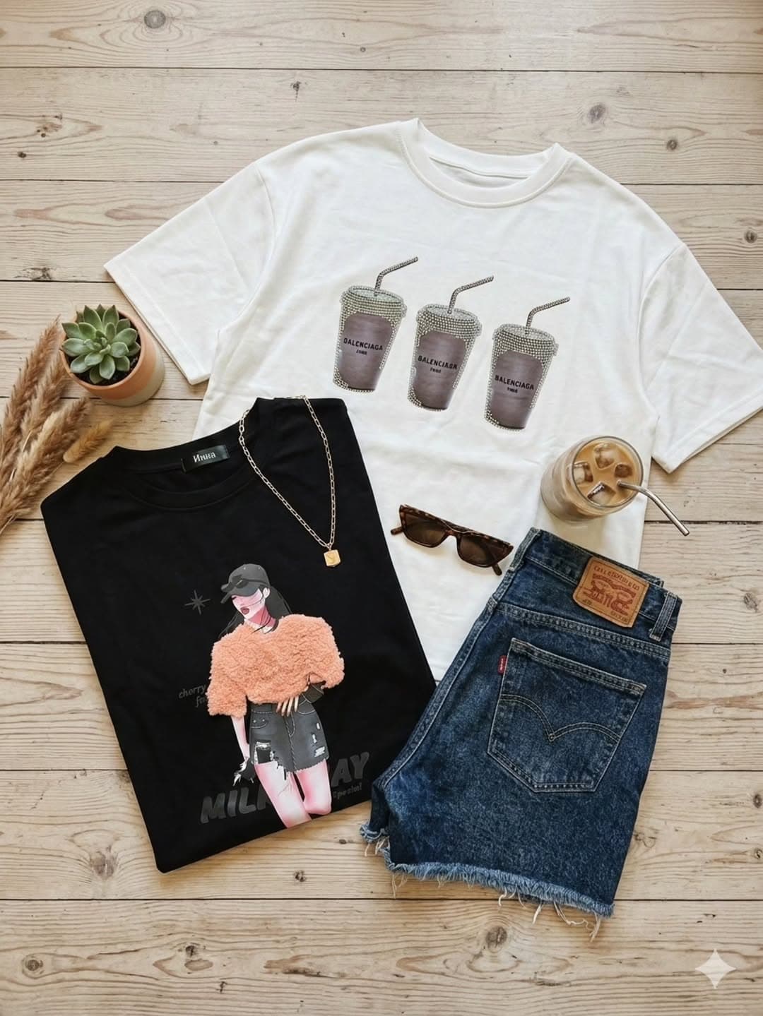 White Graphic Cup Print T-Shirt