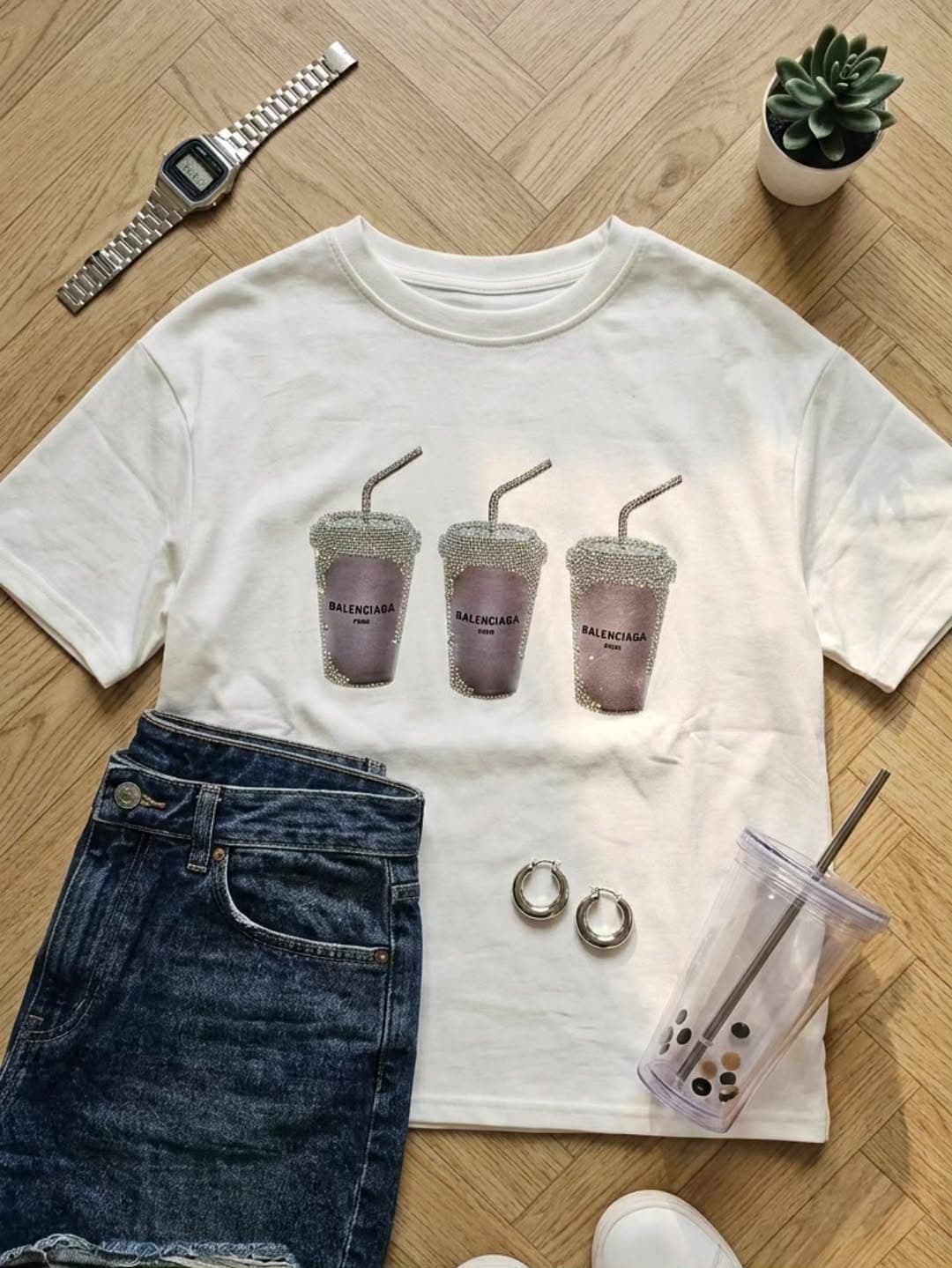 Balenciaga White Printed T-Shirt