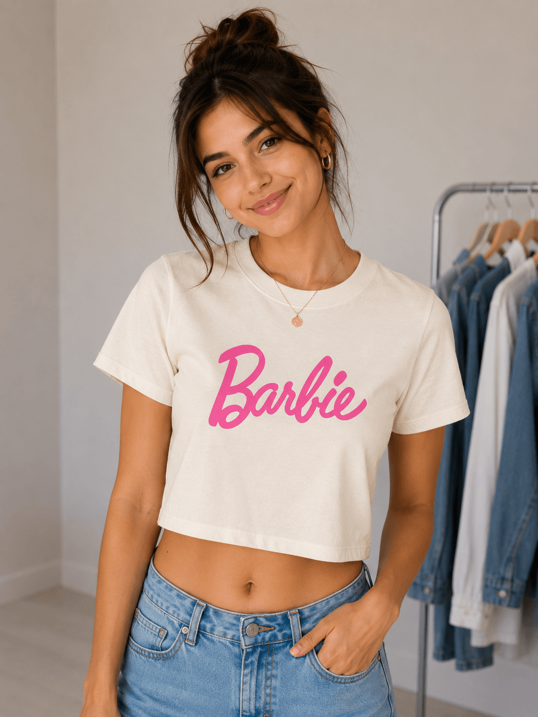 Barbie Logo Crop Tee - Off White